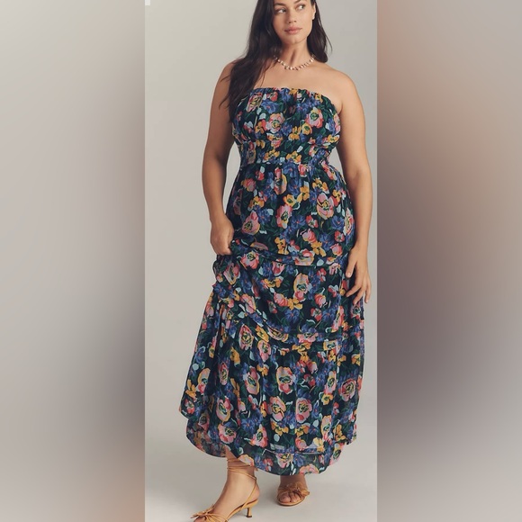 Anthropologie The Somerset Strapless Maxi Dress blue XL